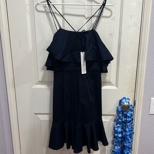 Navy Blue Strappy Ruffled Dress